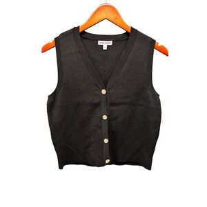 Kathy Ireland Women's Small Sweater Vest V-Neck Button Front Black